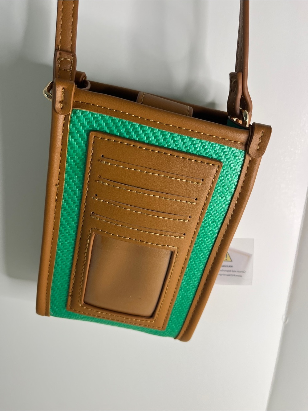Shiraleah green piper phone holder crossbodycamel tan & green, ID & card holder